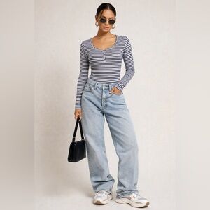 Z Supply NWT Cream and Black Striped Long Sleeve Comfort Chic